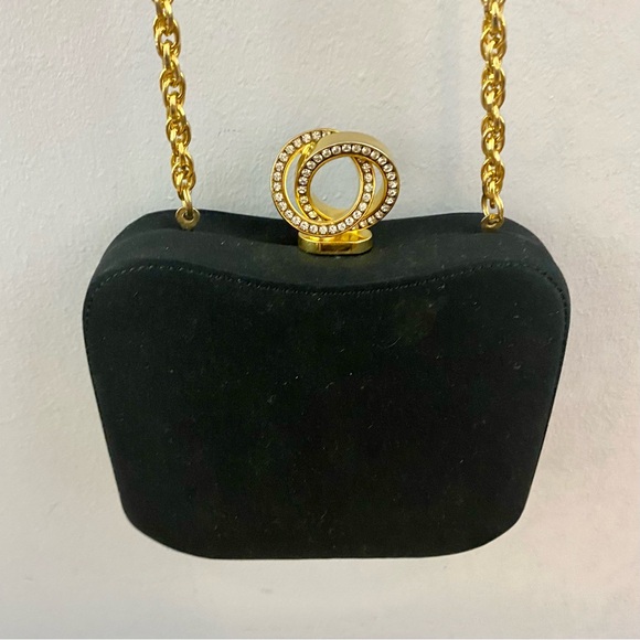 RODO VTG Rhinestones Black Satin Hard Case Evening Purse Handbag Clutch RARE* - Picture 8 of 13
